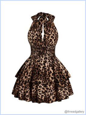 Plus Size Cheetah Halter Mini Dress Sleeveless Ruffle Hem